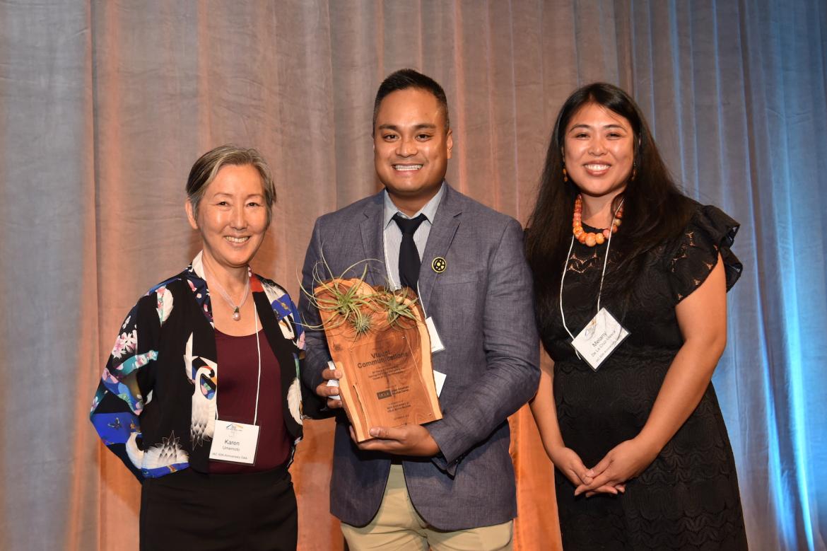 (L,R) AASC Director Karen Umemoto, IAC Community Impact Awardee Visual Communications Executive Director Francis Cullado, and AASC Assistant Director Melany De La Cruz-Viesca.